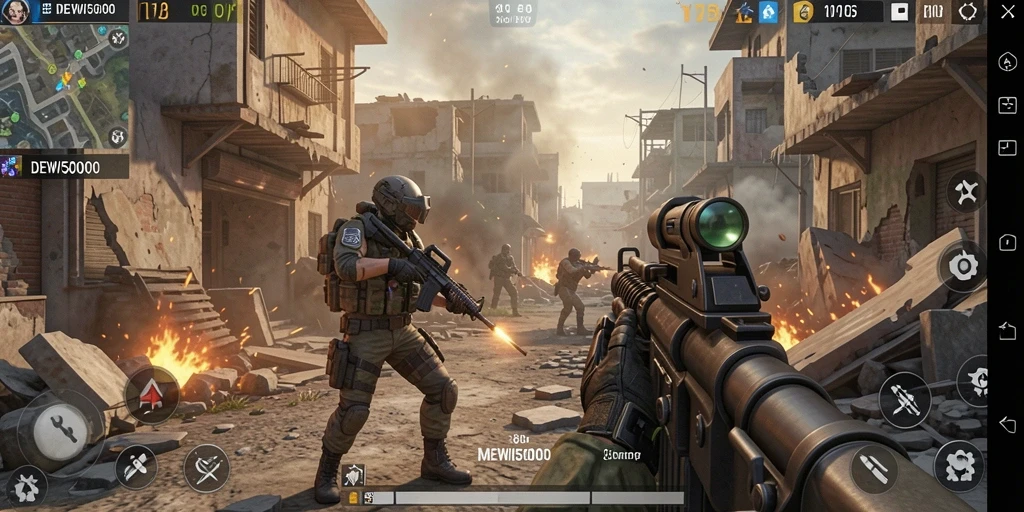 Gameplay seru DEWI5000 menampilkan aksi tembak-menembak yang intens.