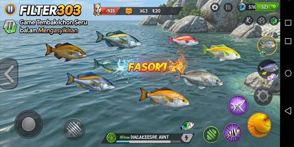 Screenshot utama FILTER303 menampilkan serunya gameplay Tembak Ikan.