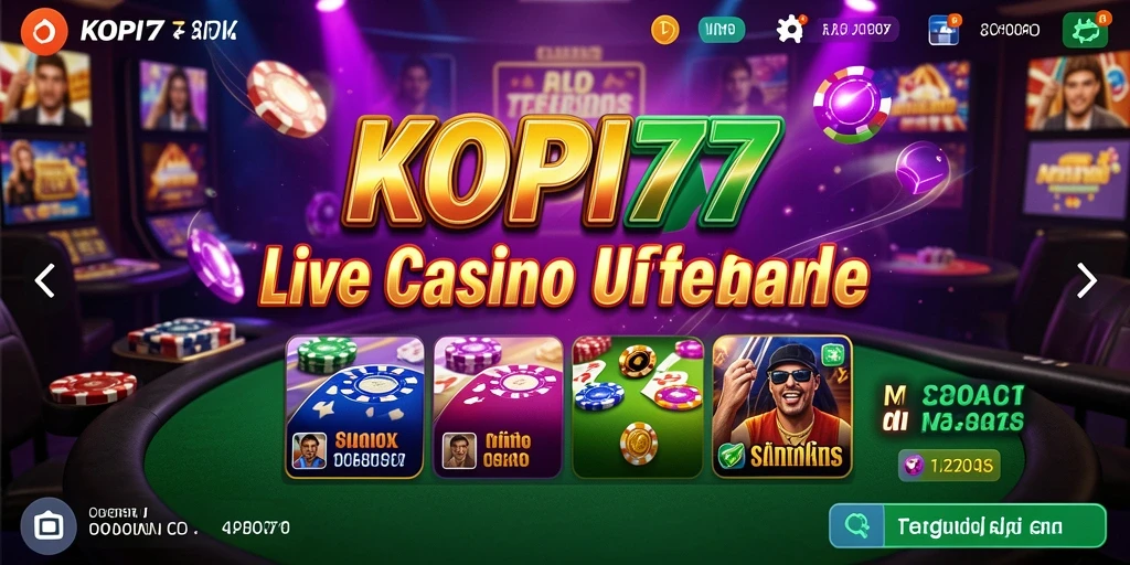 Screenshot utama KOPI77 menampilkan dealer langsung dan gameplay mendebarkan.