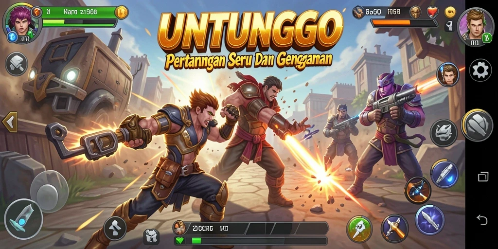 Tampilan seru gameplay UNTUNGGO saat pertarungan berlangsung.